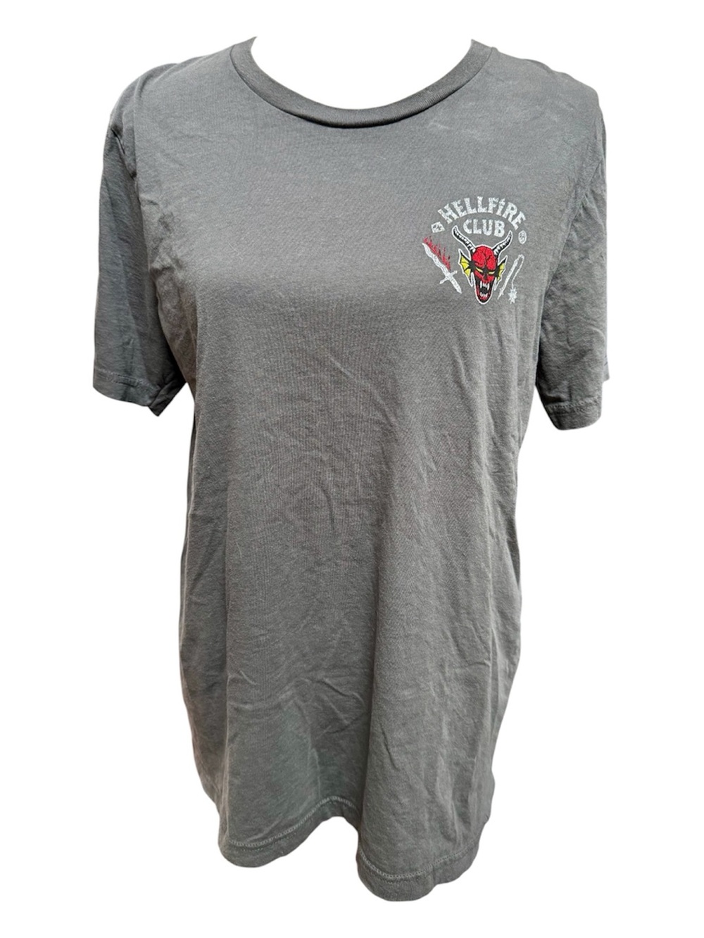 Stranger Things Hellfire Club 2-sided Graphic Gray 100% Cotton Tee Unisex Large